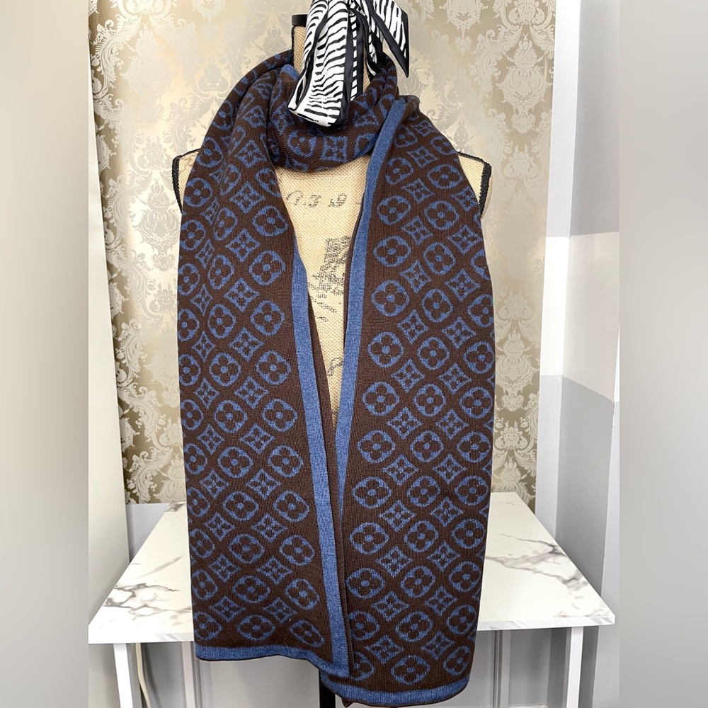 Louis Vuitton Monogram Blue and Brown Scarf